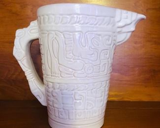 Vintage Frankoma 'Mayan Aztec' White Sand Water Pitcher 