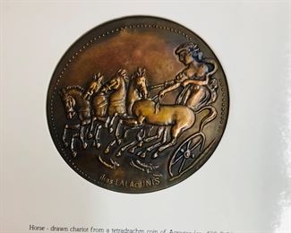 
ILIAS LALAOUNIS COPPER LEAF CARD RELIEF GREEK MOTIF HORSE ACRAGAS SICILY ITALY.