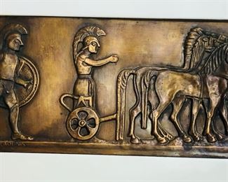 
ILIAS LALAOUNIS COPPER LEAF CARD RELIEF GREEK MOTIF HORSE ACRAGAS SICILY ITALY.