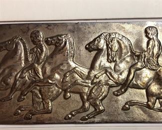 
ILIAS LALAOUNIS COPPER LEAF CARD RELIEF GREEK MOTIF HORSE ACRAGAS SICILY ITALY.