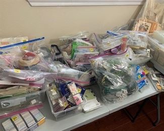 Sewing , Scissors, Designs, Material, all Neatly Priced and in Zip lock Bags