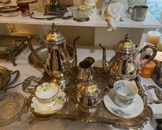 Silver Plated  Beautiful Tea Set and Table Setting Pieces