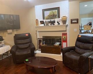 2 Fabulous Leather remote Recliners Dark Brown