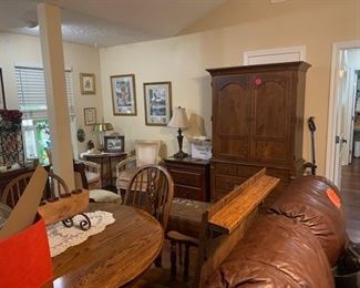 Leather Couch   Oak dining Table with 6 chairs Lots of gently Used Furniture