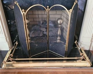 Fireplace Fender, screen, andirons in formal living room