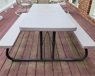 Lifetime brand picnic table, collapses down for easy carrying and storage