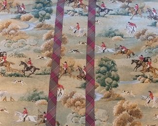 Close-up of English Hunt Scene window treatment, dimensions to follow