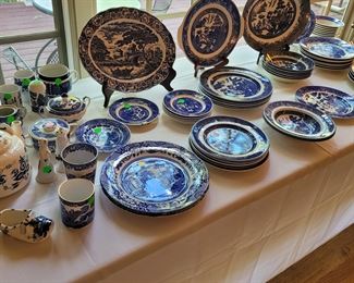 Large selection of Blue Willow and Asian blue and white