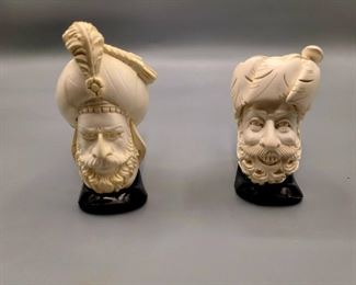 "Sultan"
Meerschaum Hand Carved Cavalier Face Pipes ~ both w/cases