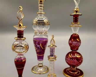 Vintage Egyptian hand blown glass perfume bottles - RARE FIND