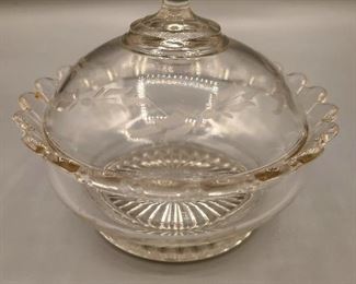 Etched candy/nut dish w/lid