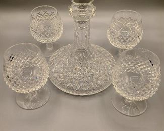 Waterford decanter w/four matching glasses