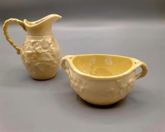 Belleek Fermanagh Porcelain Raised Ivy Creamer and Sugar Bowl