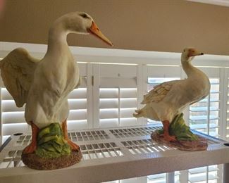 Large & heavy wooden painted ducks