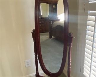 Cherry Finish Oval Floor Mirror