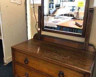 $67 FOR THIS ANTIQUE 2 DRAWER DRESSER AND MIRROR ON FRIDAY!!!