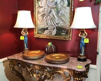 $450 FOR THIS VINTAGE, GOLD, MARBLE TOPPED FRENCH LOUIS XV WALL MOUNT CONSOLE  ON FRIDAY.... AND ..... IF.... STILL HERE ON SATURDAY, IT WILL BE $180
