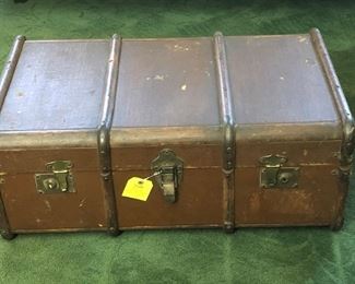LESS THAN $100 FOR THIS ANTIQUE WOOD TRIMMED SUITCASE...