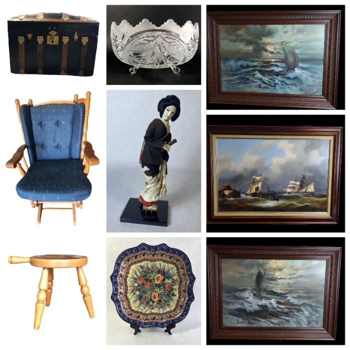 The Pass Lithograph By Ed Lyman, Two Boats By Adair, Original Oil Painting, Artwork By Lambertus de Jong, 8 Piece Vintage Chippendale Dining Chair Set, Henredon Vintage Dining Room Table, KitchenAid Classic Mixer, Bose Soundbar, Childrens Bikes & More!