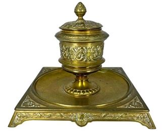Antique Brass Inkwell from France