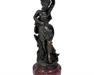 Antique Bronze Female Statue on Marble Base