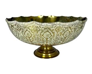 Vintage Brass Hand Etched Footed Bowl