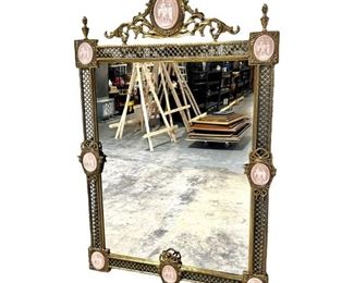 Unique Antique Brass Mirror with Cameo Accents