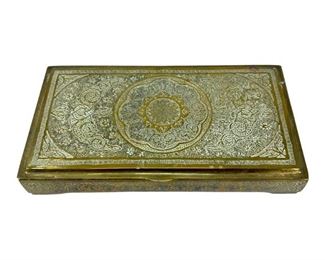 Vintage Brass Hand Etched Trinket Box