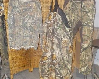 Deer Camp Camoflage Bib Cabelas Camo Long Sleeve T Shirt and Mossy Oak Camo Pants