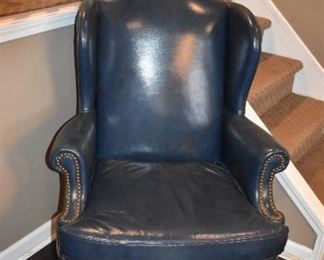Blue Leather Winged Back Chair by Hickory 30" W X 30" D X 40" T