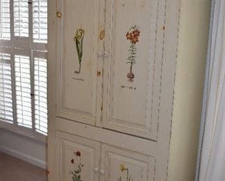 Painted Entertainment Cabinet with Botanical Theme 38" X 22" D X 77" T