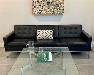 MCM Florence Knoll Leather Sofa and Barcelona Coffee Table
