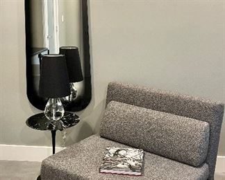 Convertible Grey Fabric Swivel Chair Bed Mid Century Modern