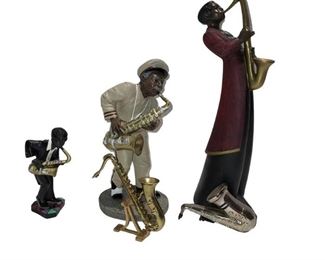 3 Enesco Saxophone Player Figurines Plus 2 Miniature Saxophones
