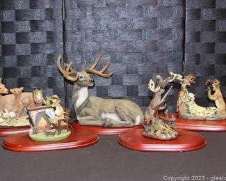 Adorable Deer Statues with Wooden Bases