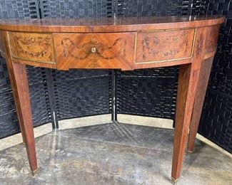 Demi Lune Console Table with 1 Drawer and Inlay Design