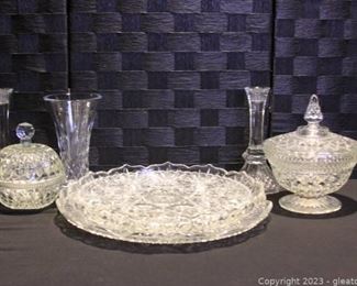Elegant Etched Crystal and Glass Serving Platters Candle Holders and Candy Dishes
