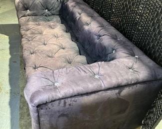 Fancy Tufted Micro Suede Sofa with Clear Gem Detail
