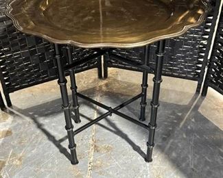 Iron Bamboo Design Stand with Round Brass Tray