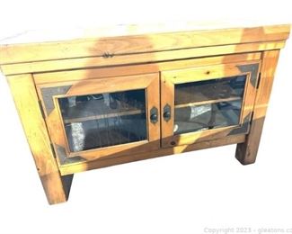 Rustic Media Console Storage Cabinet with Shelf and Glass Doors