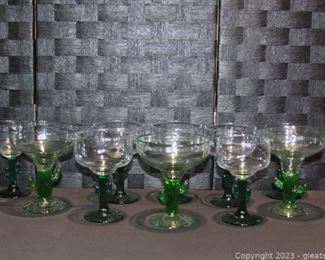 Vintage Green Cactus Stem Margarita Glasses