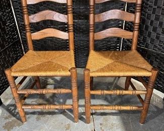 Vintage Ladder Back Wood Chair with Rush Seat