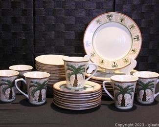 Vintage Totally Today Palm Tree Dinner Plates Desert Plates Bowls and Mugs