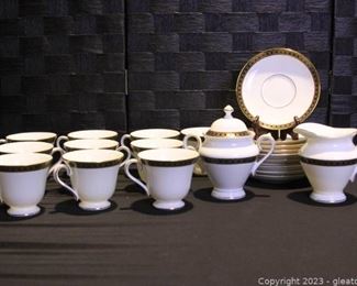 Waterford Ashworth Coffee Mugs Saucers Cream and Sugar Bowl