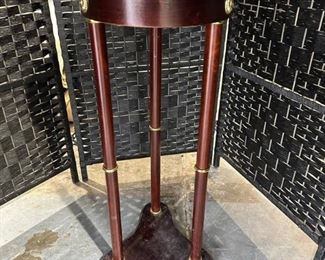 Wood Accent Table Plant Stand with Gold Detail and Green Marble Top
