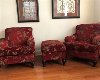 Pair Club Chairs and Ottoman