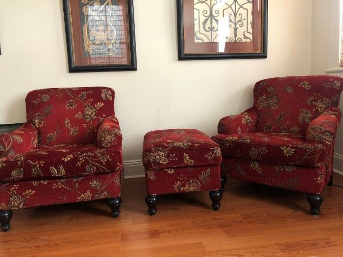 Pair Club Chairs and Ottoman
