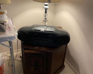 . . . radio and glass table lamp