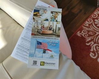 Hand crafted biege leather reclining sofa by Klaussner Furniture $1000