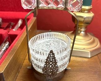 Antique Pressed Glass  Coasters with Brass Holder